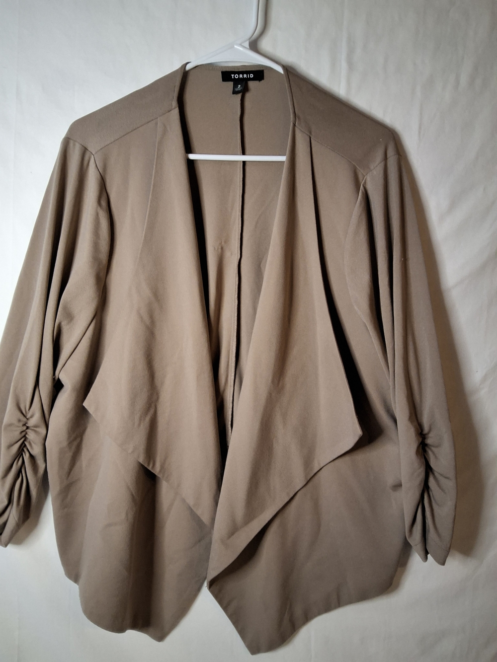 torrid Taupe Draped Open-Front Blazer with Ruched‎ Sleeves